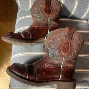 Ariat Dark Brown and Teal Ankle Boots